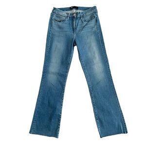 3 X 1 NYC Mid Rise Straight Stretch Crop Jeans with Raw Hem in Ocean Wash